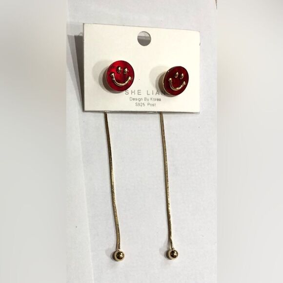 Sterling Smiley Face Gold Dangle Earrings (a)85 - Picture 4 of 10